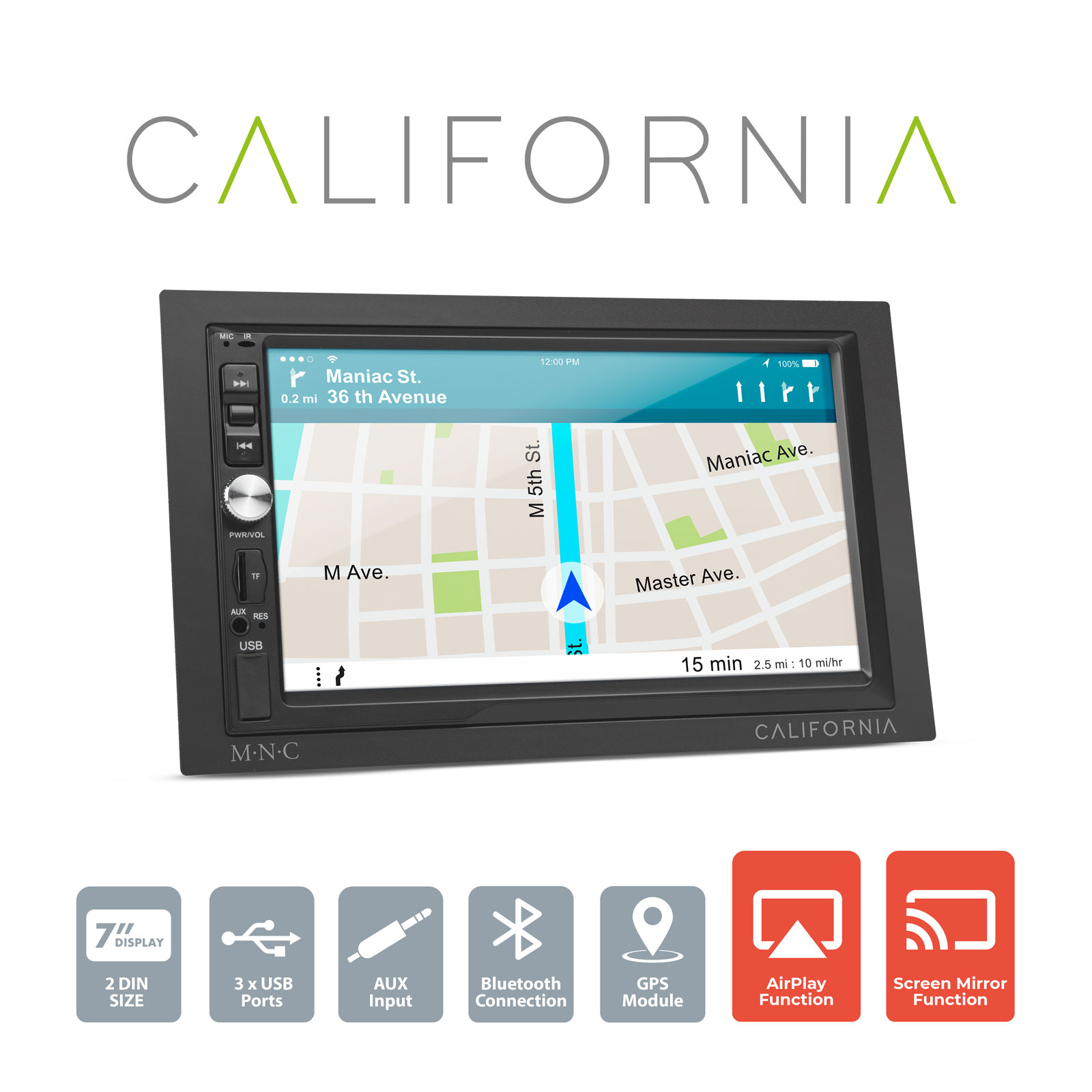 Player auto „California” - 2 DIN - 4 x 50 W - WiFi - BT - MP5 - AUX - SD - USB